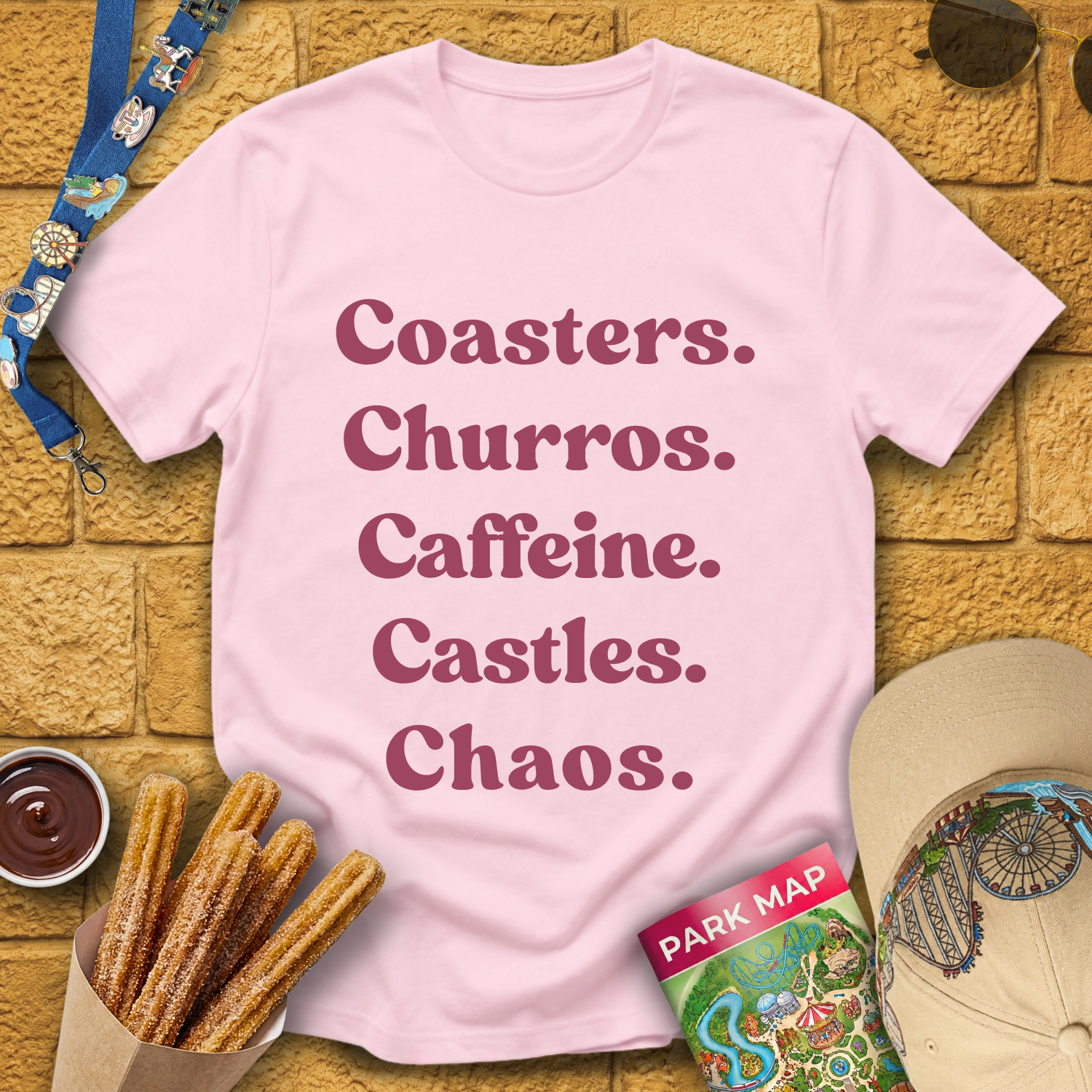 Coasters. Churros. Caffeine. [70s] T-Shirt