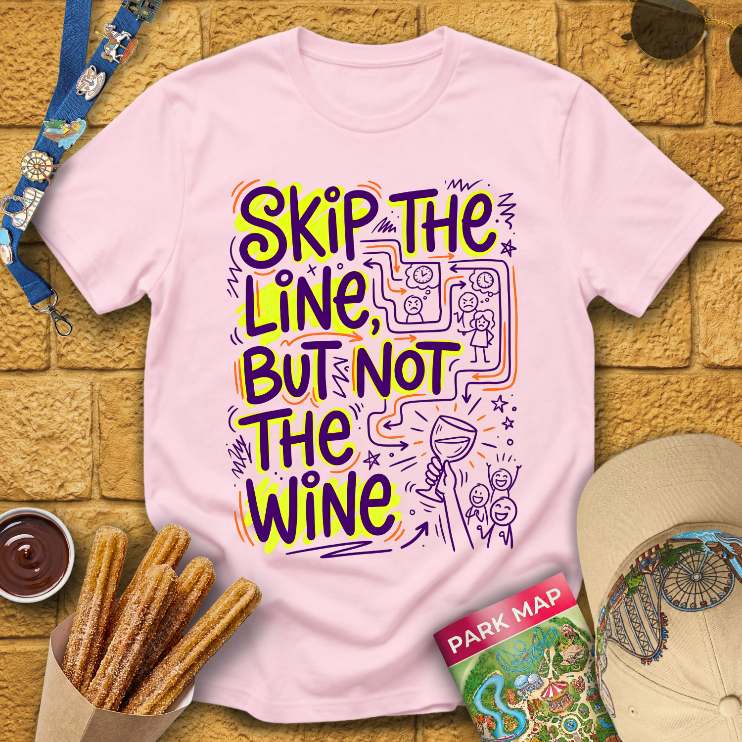 Skip Line, Not Wine 2 [Doodle] T-Shirt