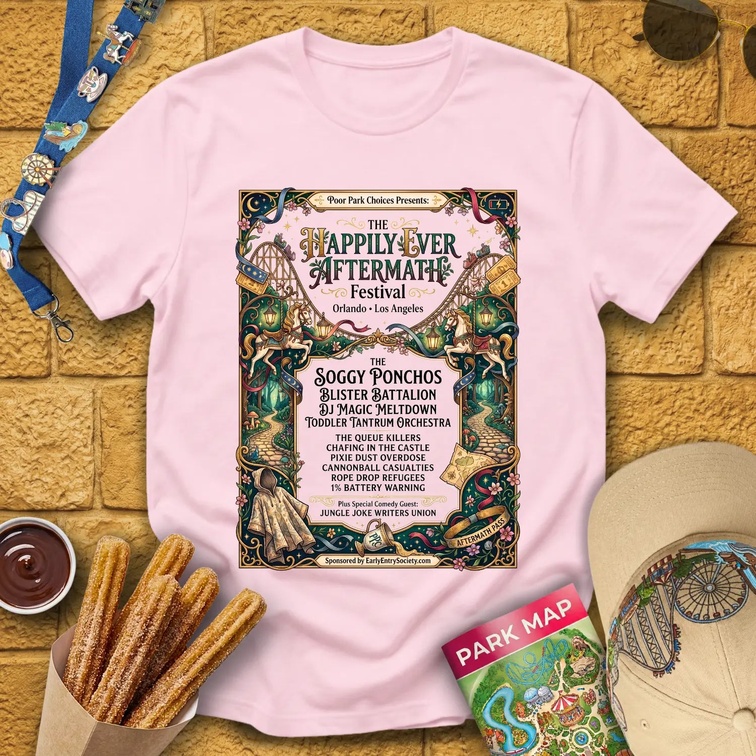 Aftermath Festival [FairyArt] T-Shirt for Theme Park Fans (Light Pink)