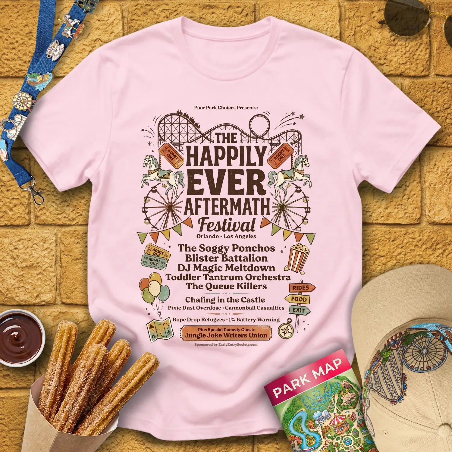 Aftermath Festival [Retro] T-Shirt for Theme Park Fans (Light Pink)