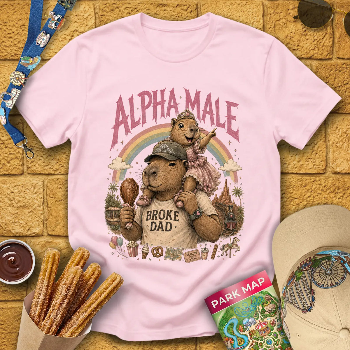 Alpha Male [InkPen] T-Shirt for Theme Park Fans (Light Pink)