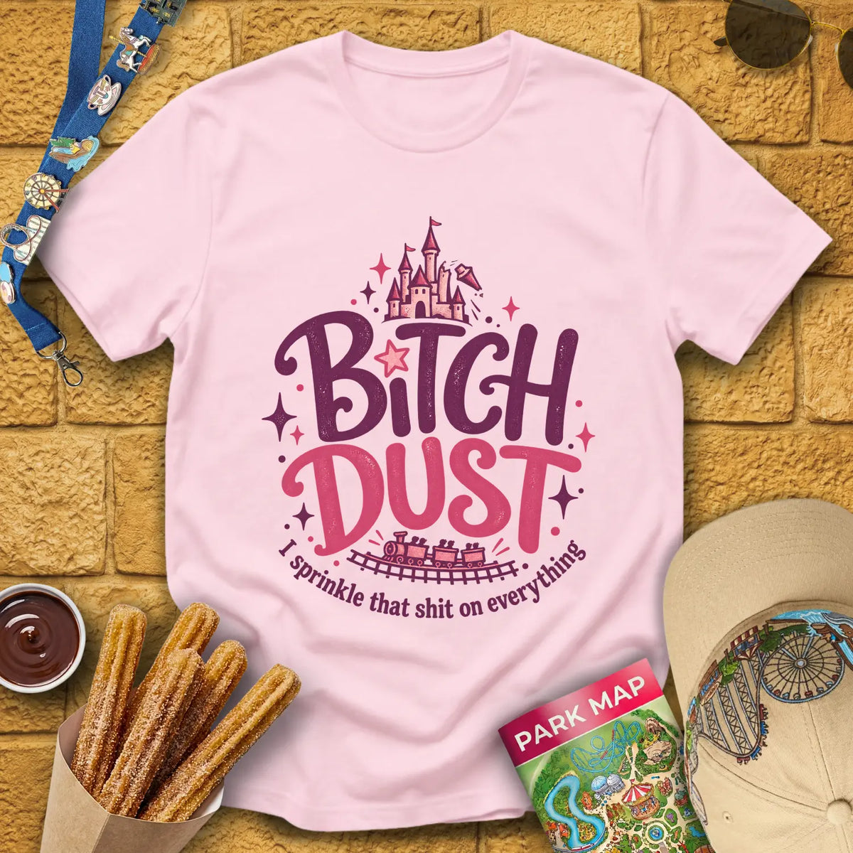 B Dust [Artsy] T-Shirt for Theme Park Fans (Light Pink)