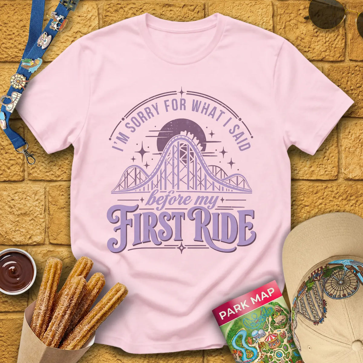 Before First Ride [MidCen] T-Shirt for Theme Park Fans (Light Pink)