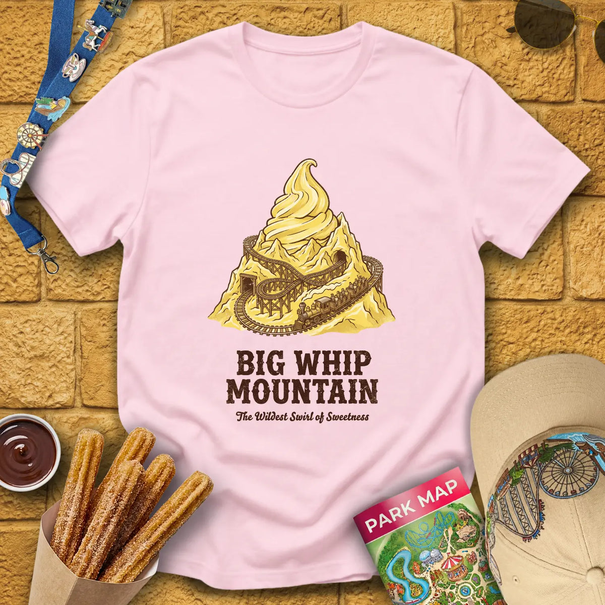 Big Whip Mountain [Retro] T-Shirt for Theme Park Fans (Light Pink)