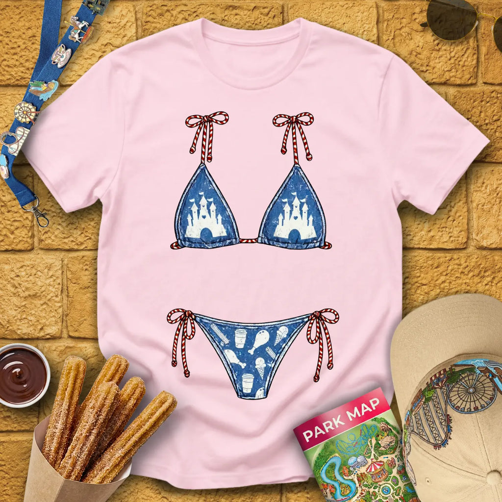 Bikini [Distressed] T-Shirt for Theme Park Fans (Light Pink)