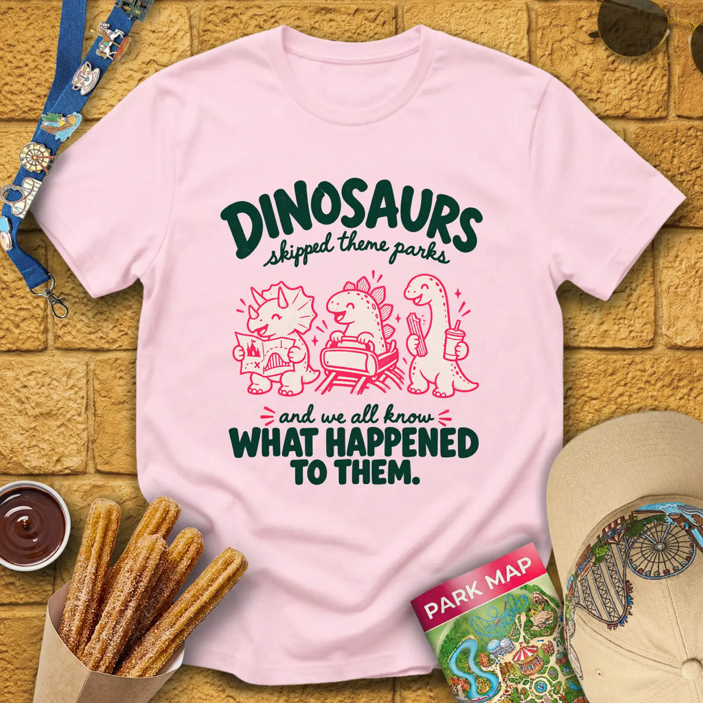 Dinosaurs Skipped Parks [Cutesy] T-Shirt for Theme Park Fans (Light Pink)