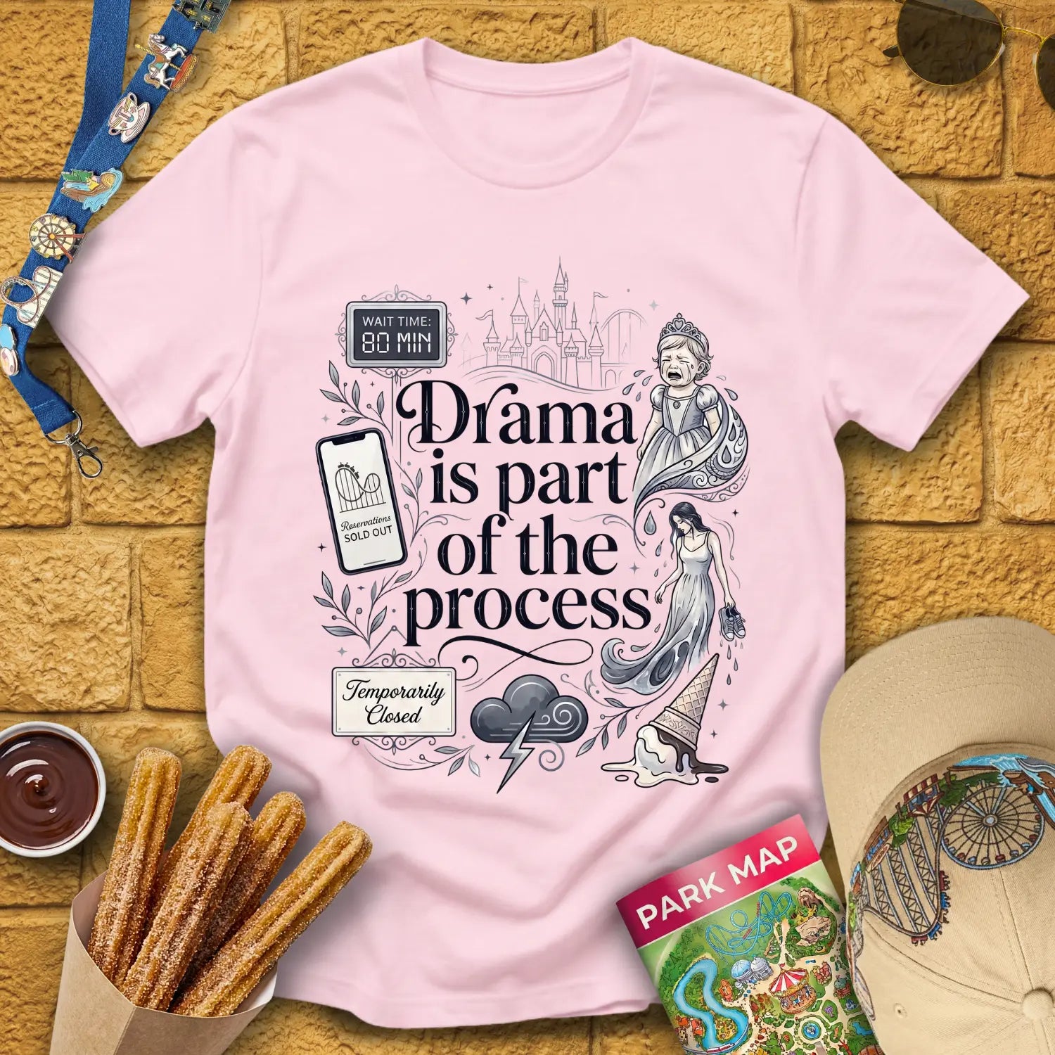 Drama Process [Elite] T-Shirt for Theme Park Fans (Light Pink)