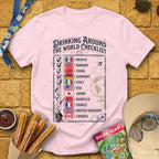 Drinking Checklist [Voyage] T-Shirt for Theme Park Fans (Light Pink)