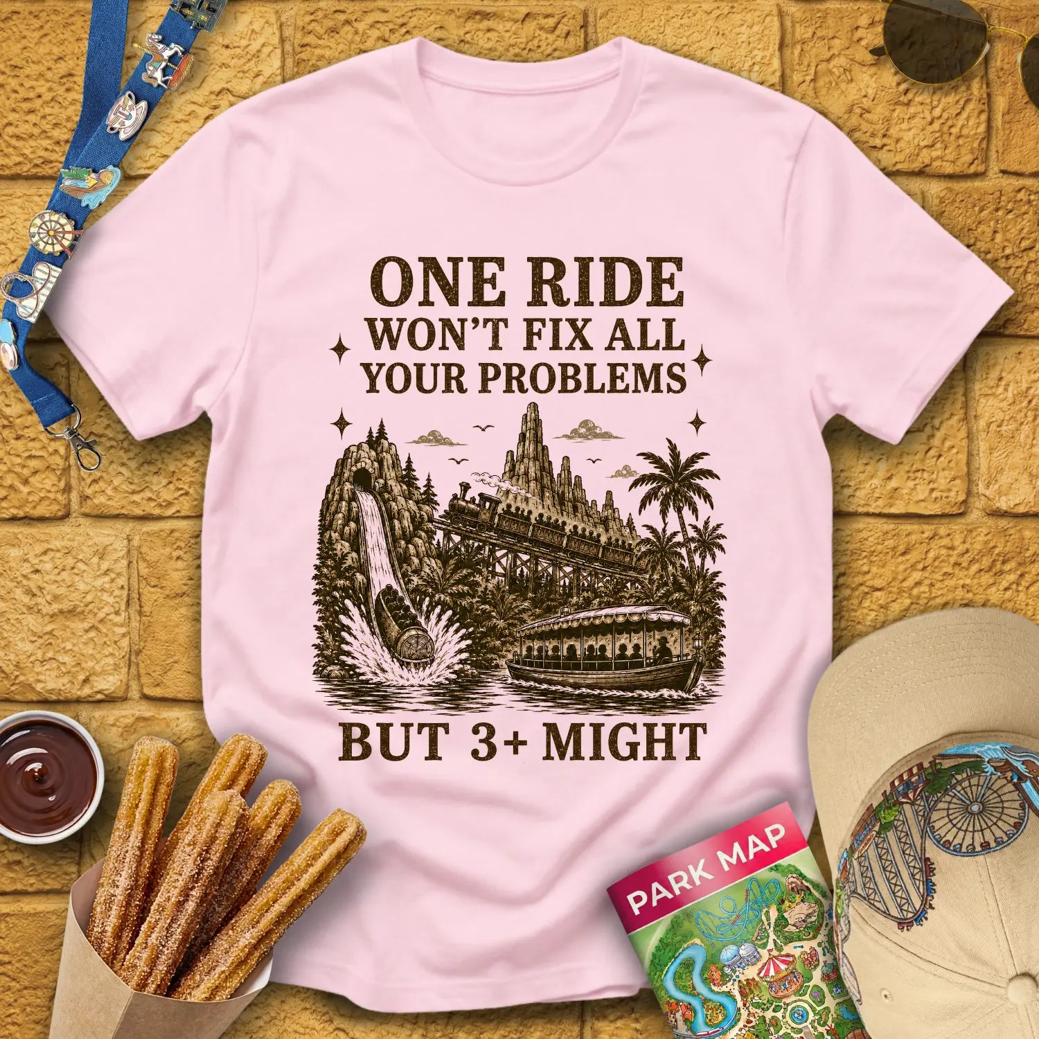 Fix Your Problems [MidCen] T-Shirt for Theme Park Fans (Light Pink)