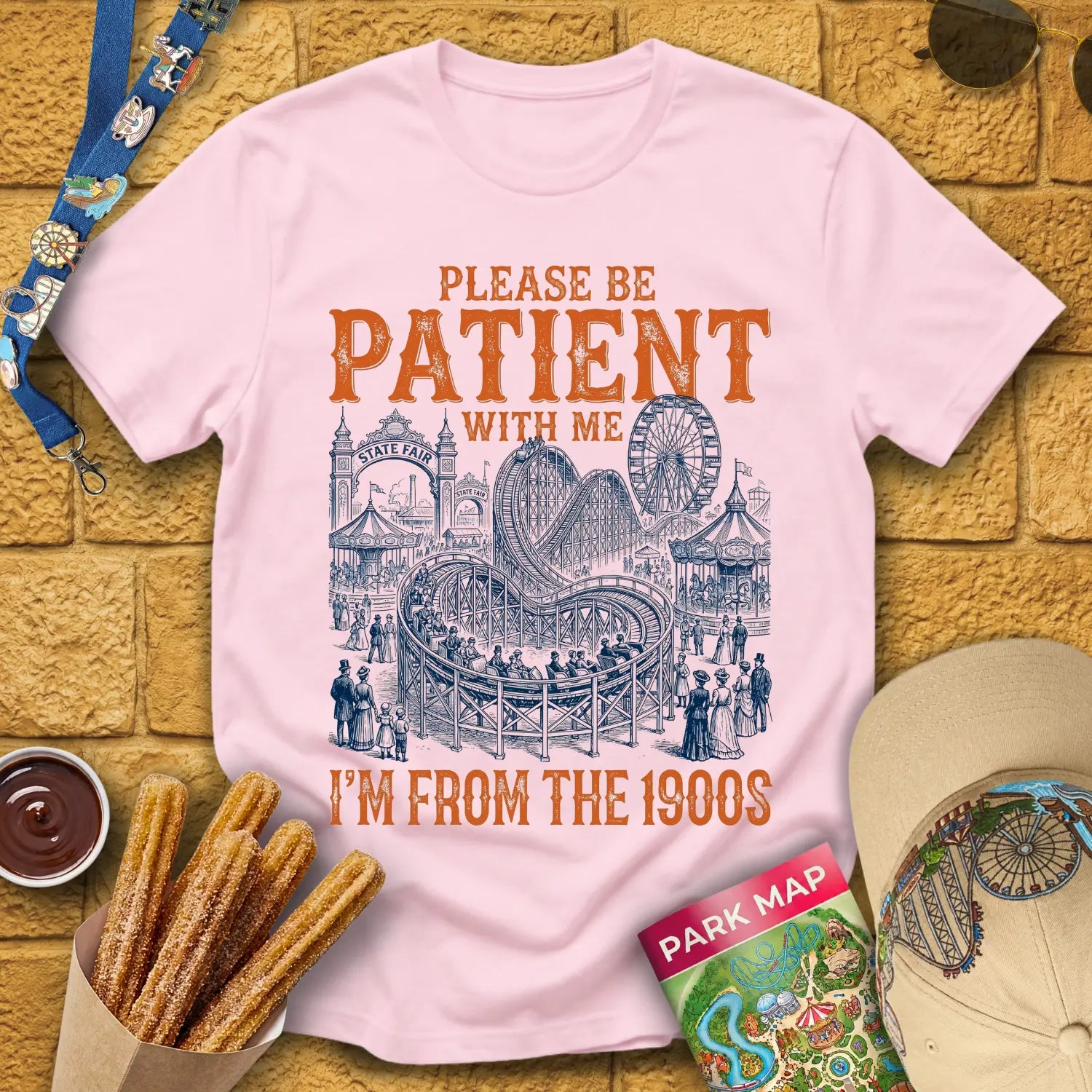 From The 1900s [RetroLine] T-Shirt for Theme Park Fans (Light Pink)