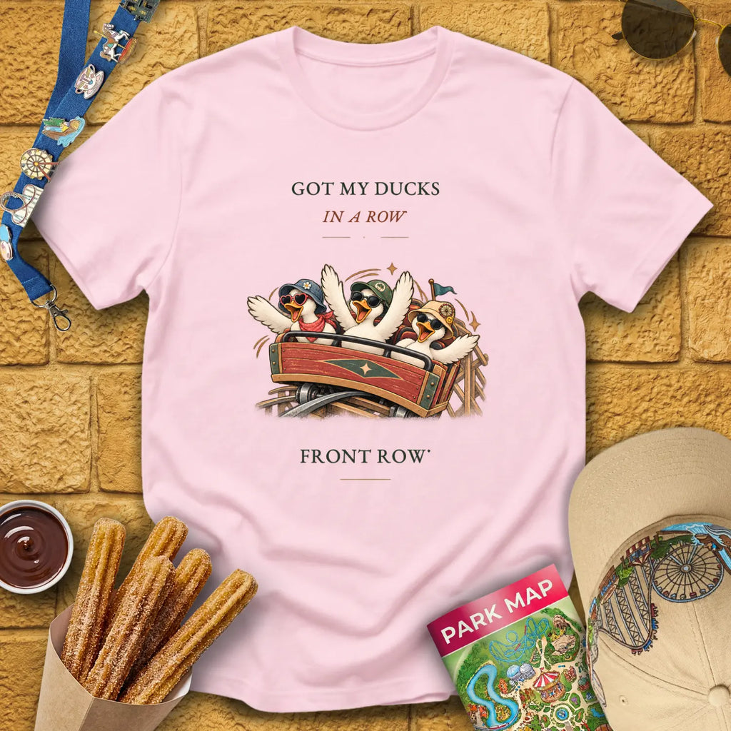 Front Row Ducks [RetroWhim] T-Shirt for Theme Park Fans (Light Pink)