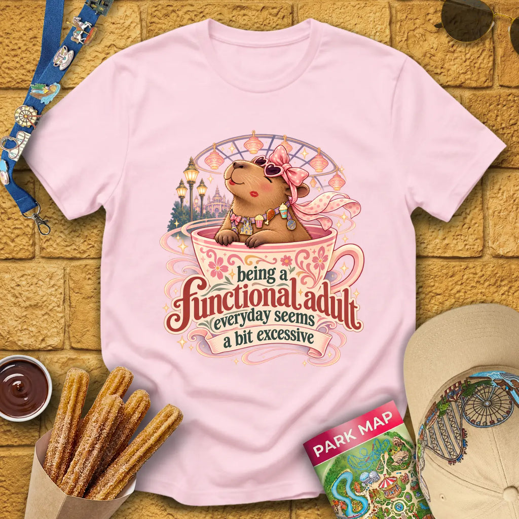 Functional Adult [Cutesy] T-Shirt for Theme Park Fans (Light Pink)
