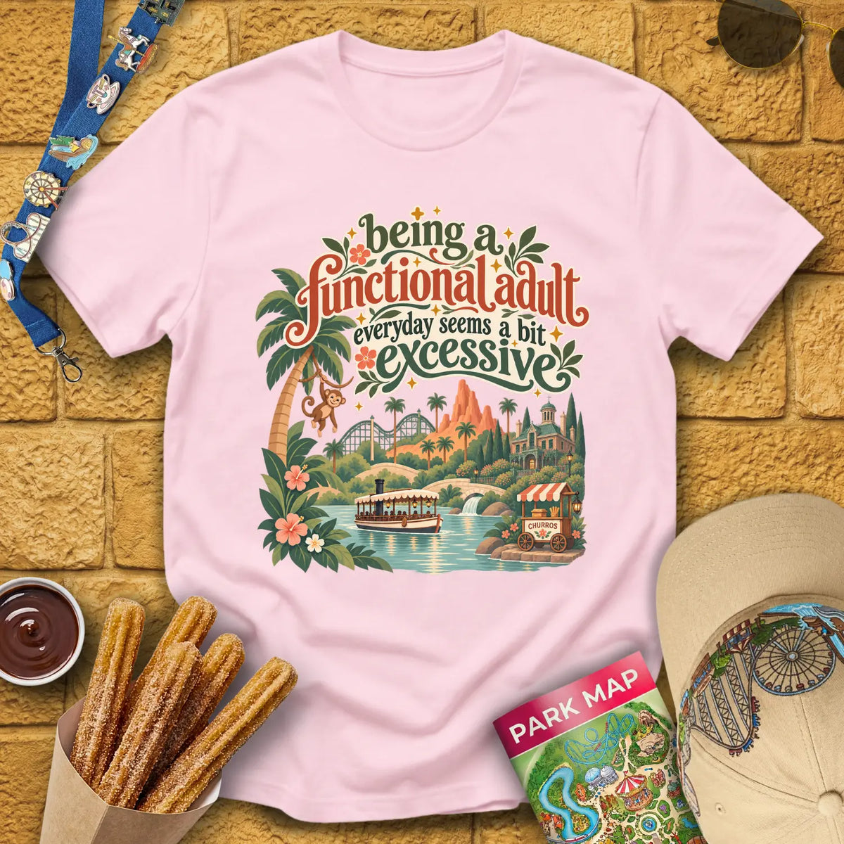 Functional Adult [SleekBoho] T-Shirt for Theme Park Fans (Light Pink)