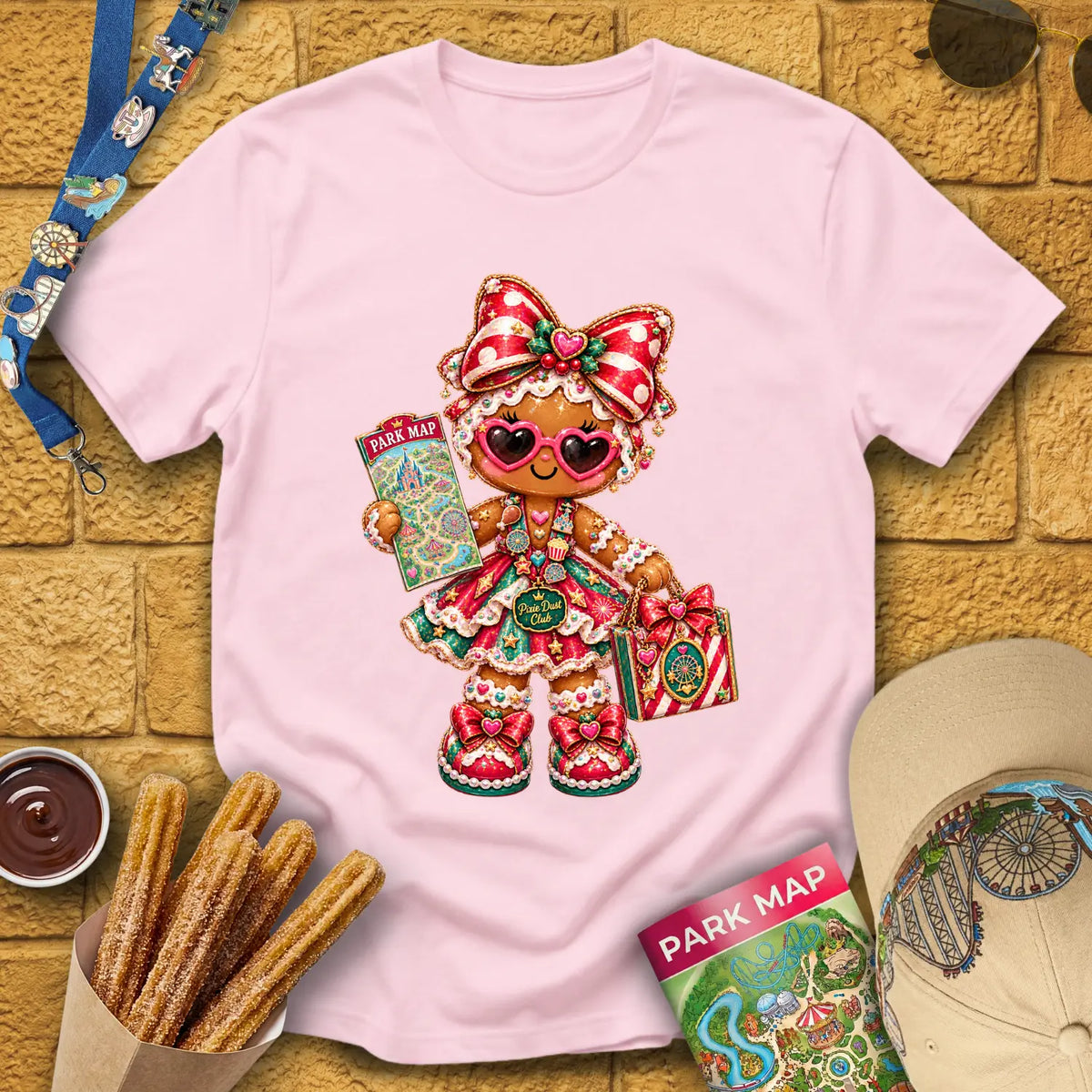 Gingerbread Lady [Glossy] T-Shirt for Theme Park Fans (Light Pink)
