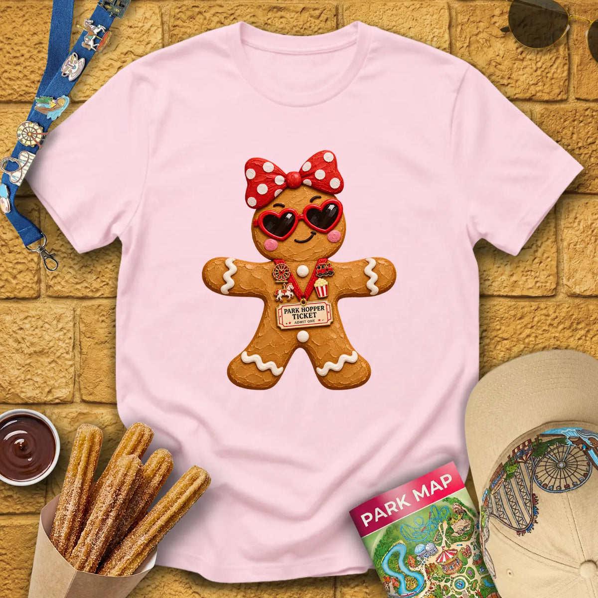 Gingerbread Lady [Impasto] T-Shirt for Theme Park Fans (Light Pink)