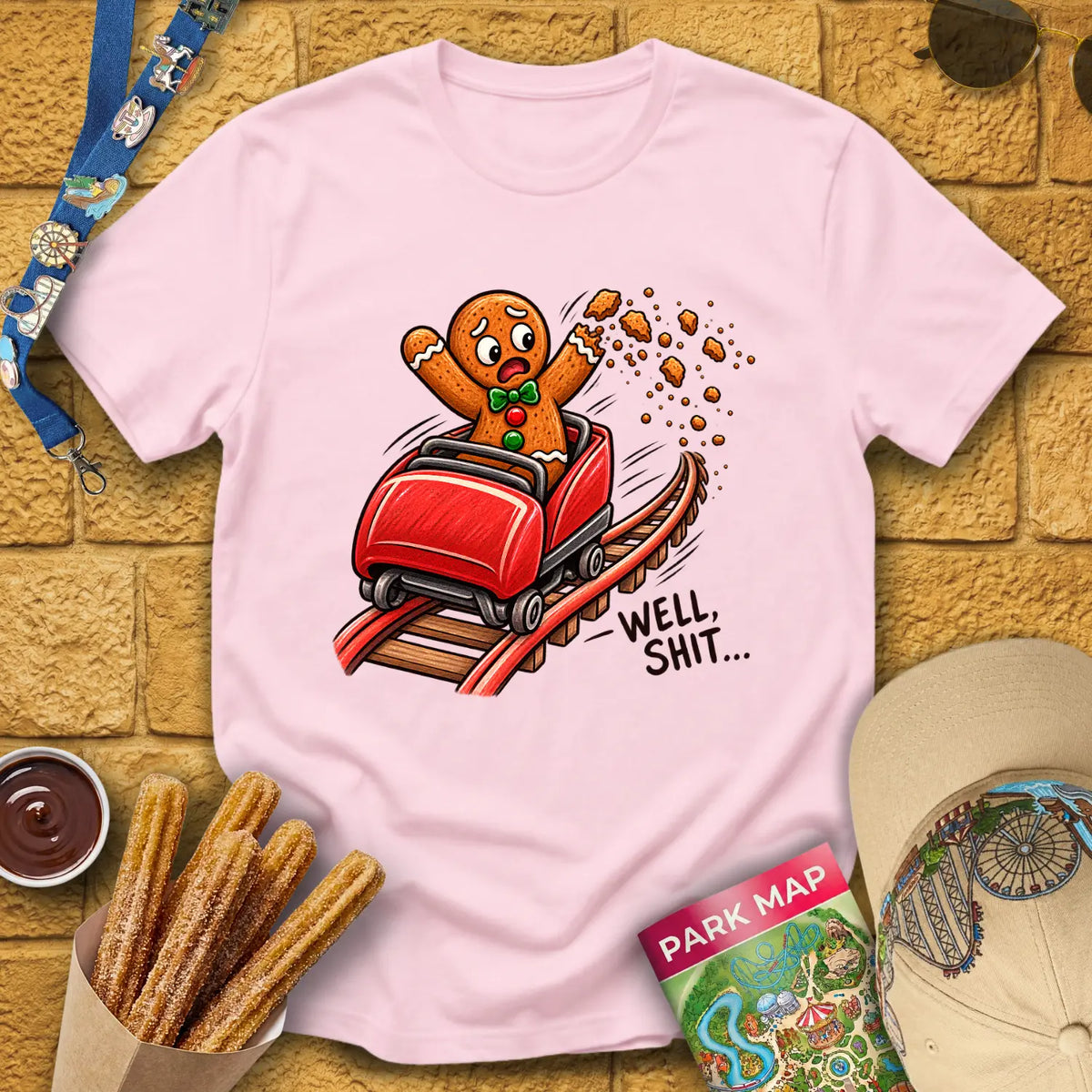 Gingerbread Man Fail [Crayon] T-Shirt for Theme Park Fans (Light Pink)