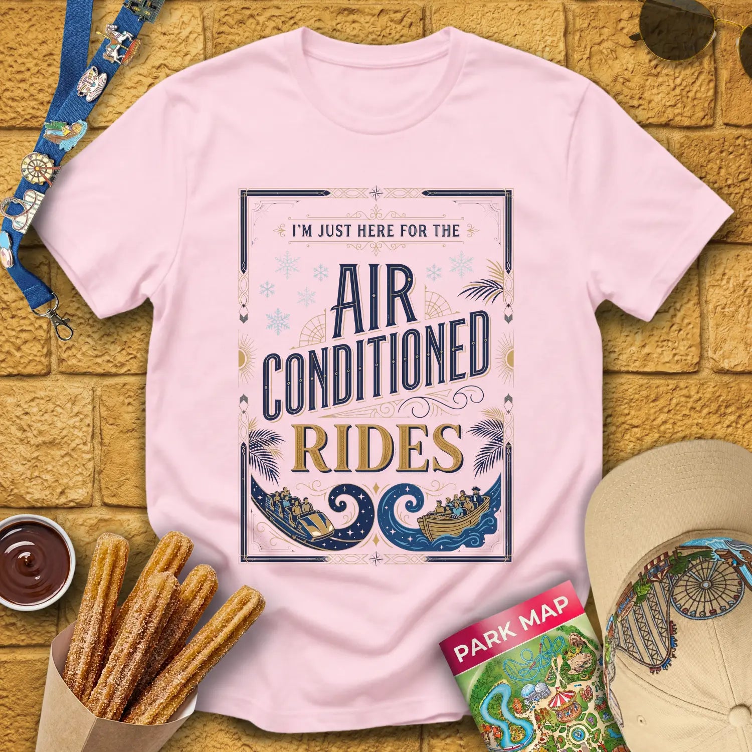 Here For AC Rides [30sPoster] T-Shirt for Theme Park Fans (Light Pink)