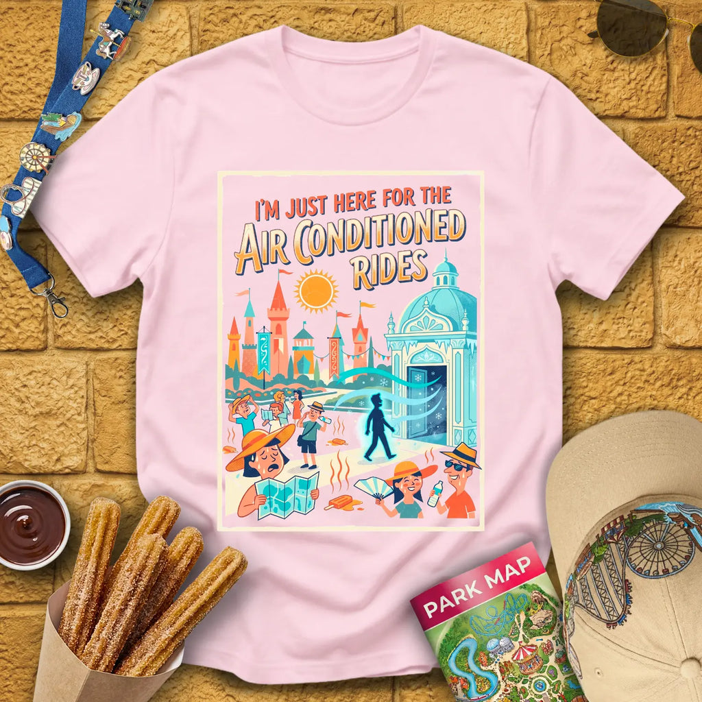 Here For AC Rides [RetroComic] T-Shirt for Theme Park Fans (Light Pink)