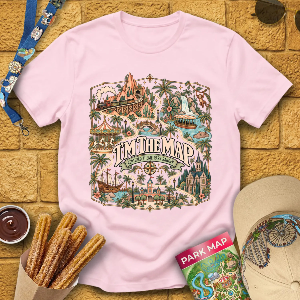 I'm The Map [Boho] T-Shirt for Theme Park Fans (Light Pink)