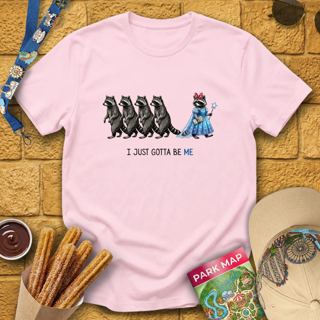 Just Gotta Be Me [Raccoon] T-Shirt for Theme Park Fans (Light Pink)