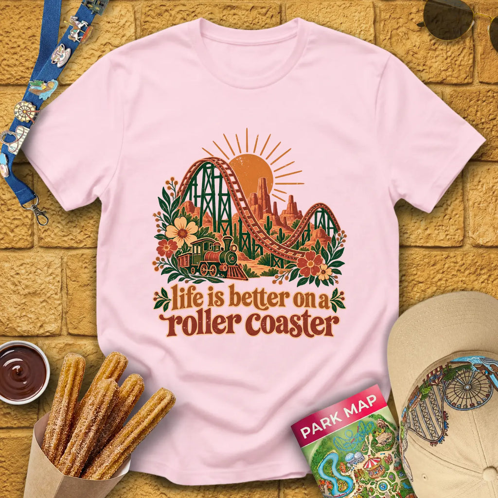 Life's Better On Coaster [Boho] T-Shirt for Theme Park Fans (Light Pink)