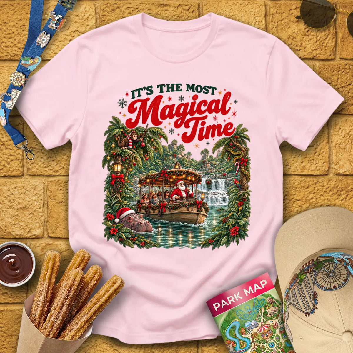 Magical Time Jungle [Retro] T-Shirt for Theme Park Fans (Light Pink)