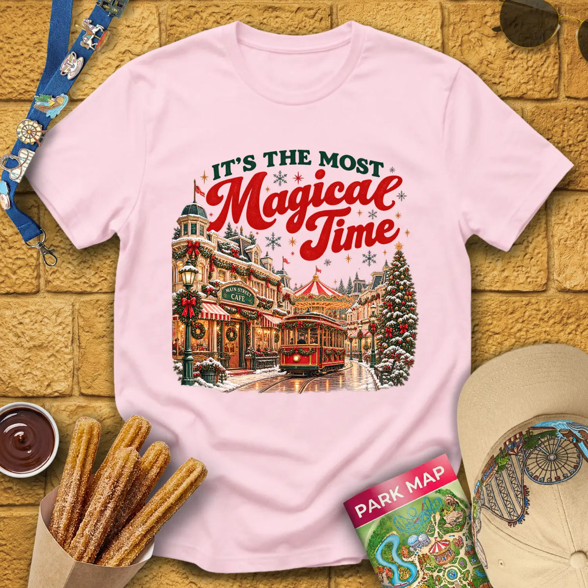 Magical Time Street [Retro] T-Shirt for Theme Park Fans (Light Pink)
