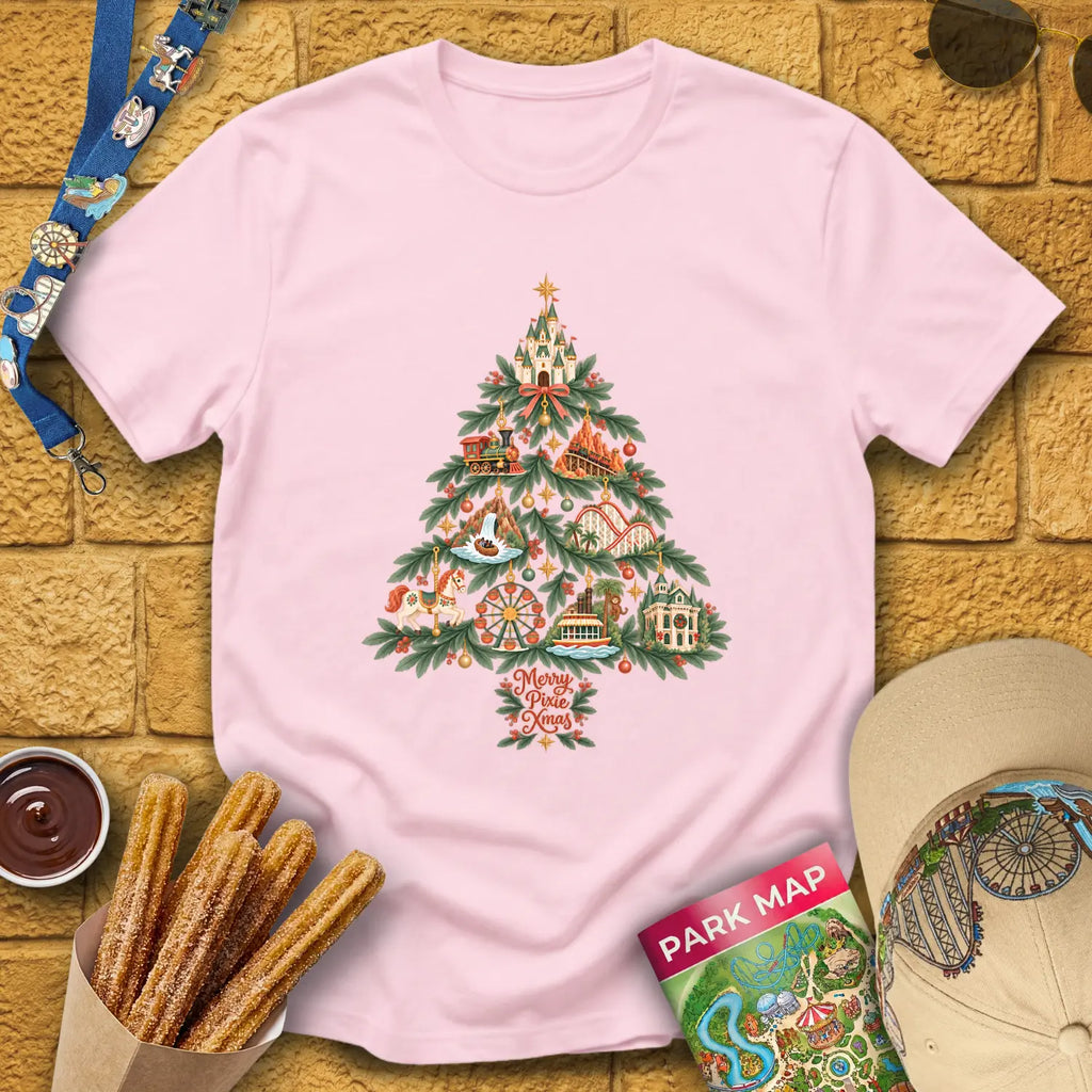 Merry Pixie Tree [FolkBoho] T-Shirt for Theme Park Fans (Light Pink)