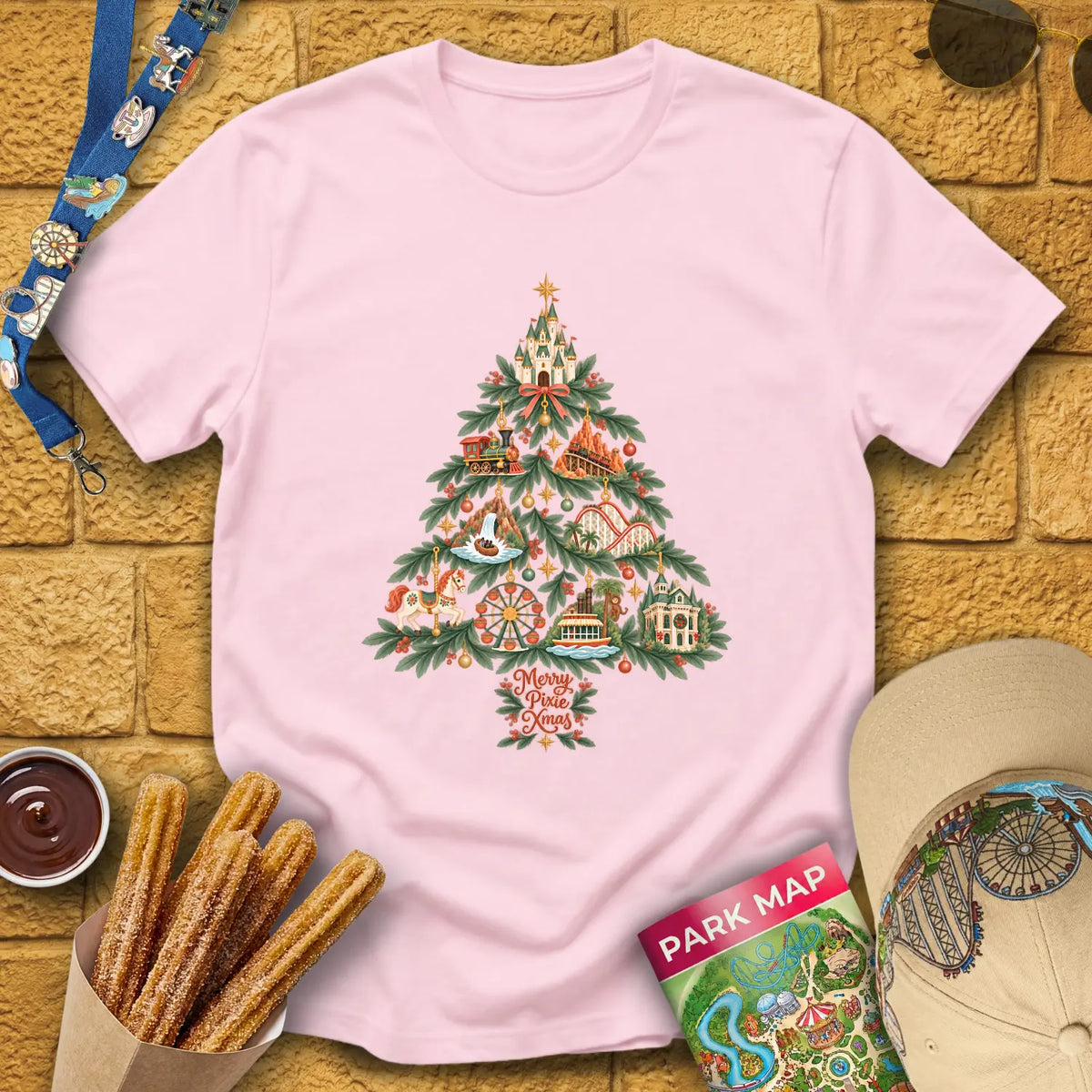 Merry Pixie Tree [FolkBoho] T-Shirt for Theme Park Fans (Light Pink)