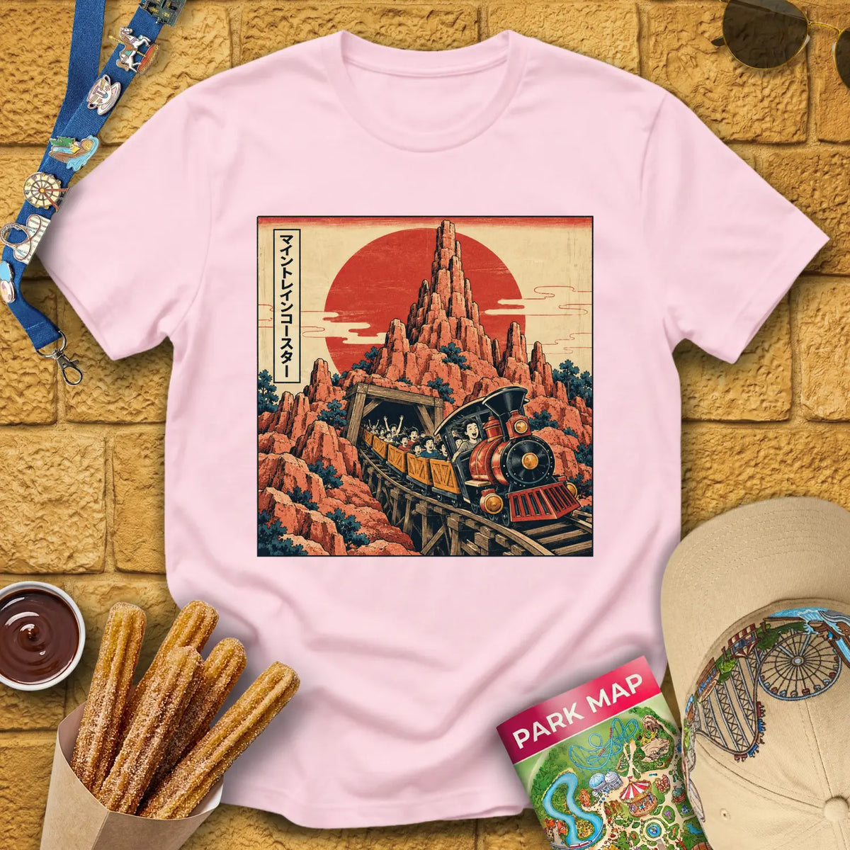 Mine Train [Japanese] T-Shirt for Theme Park Fans (Light Pink)