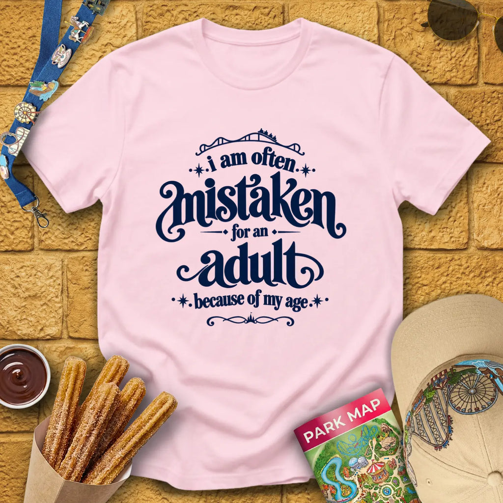 Mistaken For Adult [Victorian] T-Shirt for Theme Park Fans (Light Pink)