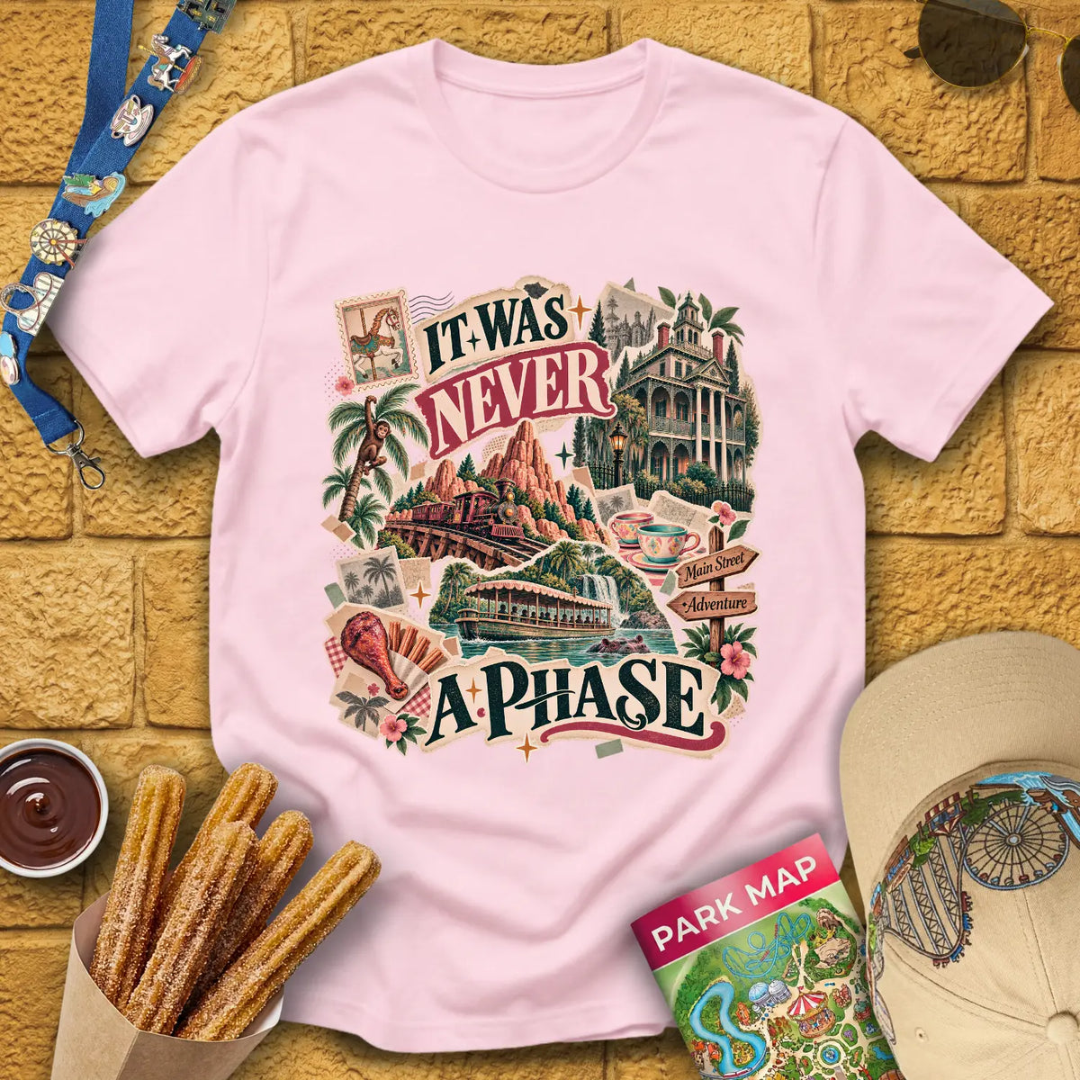 Never A Phase [Vox] T-Shirt for Theme Park Fans (Light Pink)