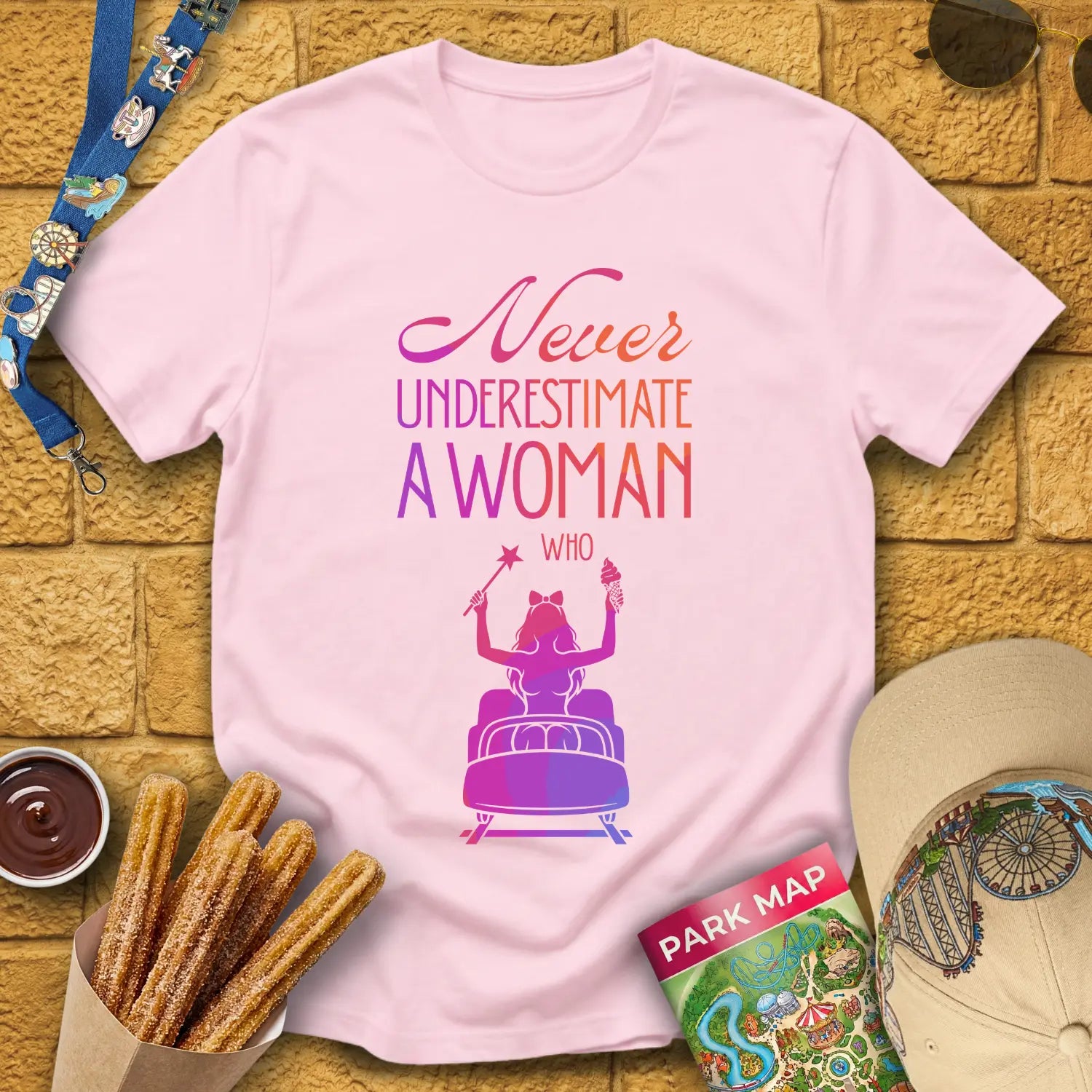 Never Underestimate [Elite] T-Shirt for Theme Park Fans (Light Pink)