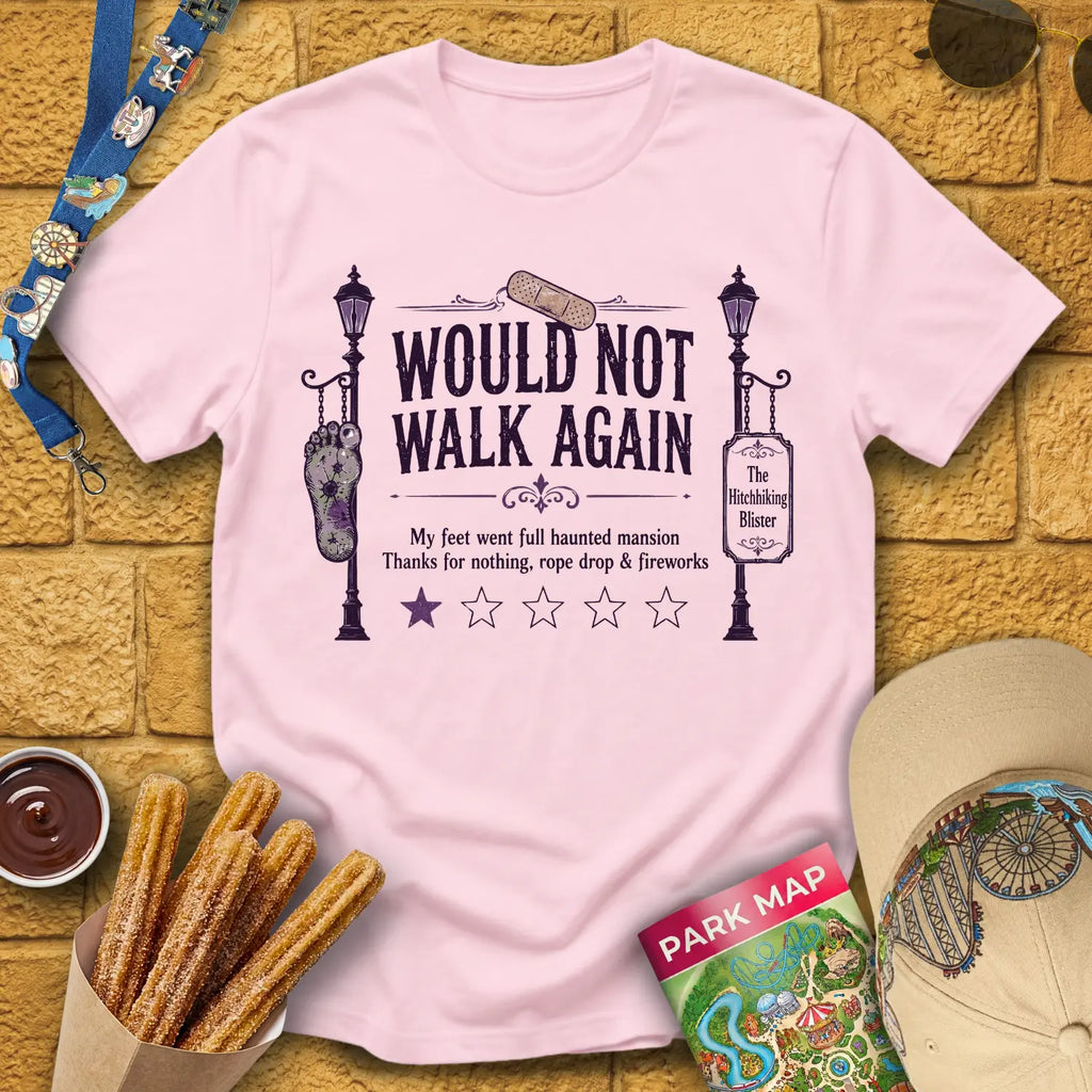 Not Walk Again [Haunted] T-Shirt for Theme Park Fans (Light Pink)