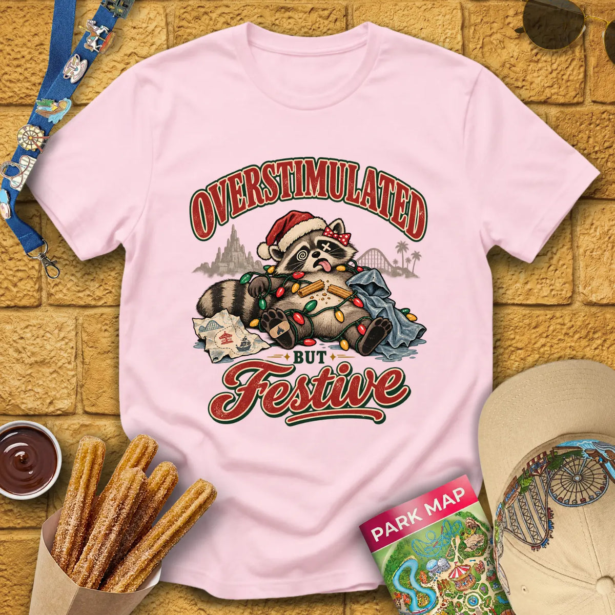 Overstimulated By Xmas [50s] T-Shirt for Theme Park Fans (Light Pink)