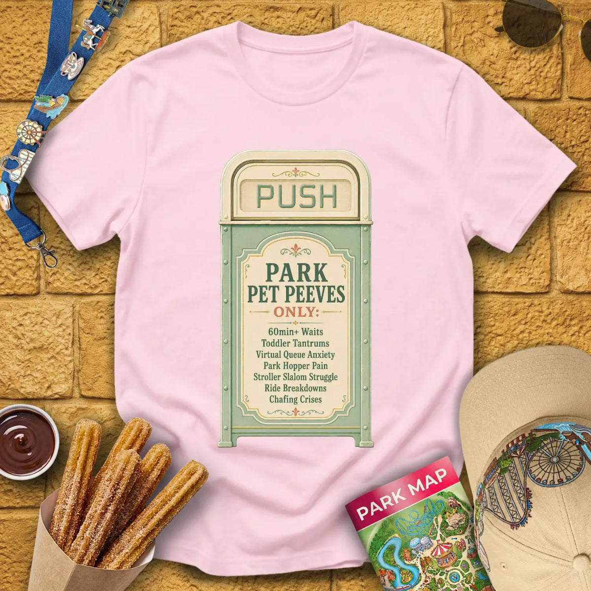 Park Pet Peeves Trash [Retro] T-Shirt for Theme Park Fans (Light Pink)