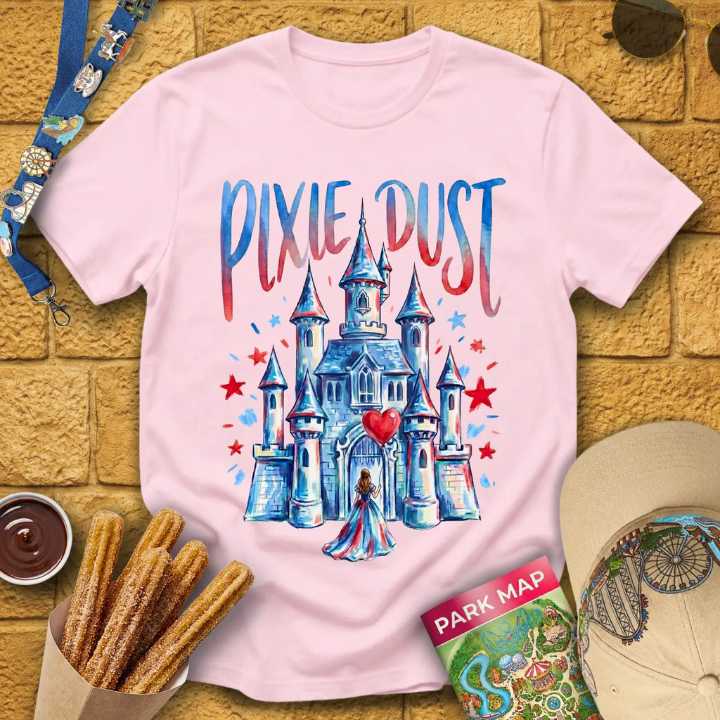 Pixie Dust Castle [Artsy] T-Shirt for Theme Park Fans (Light Pink)