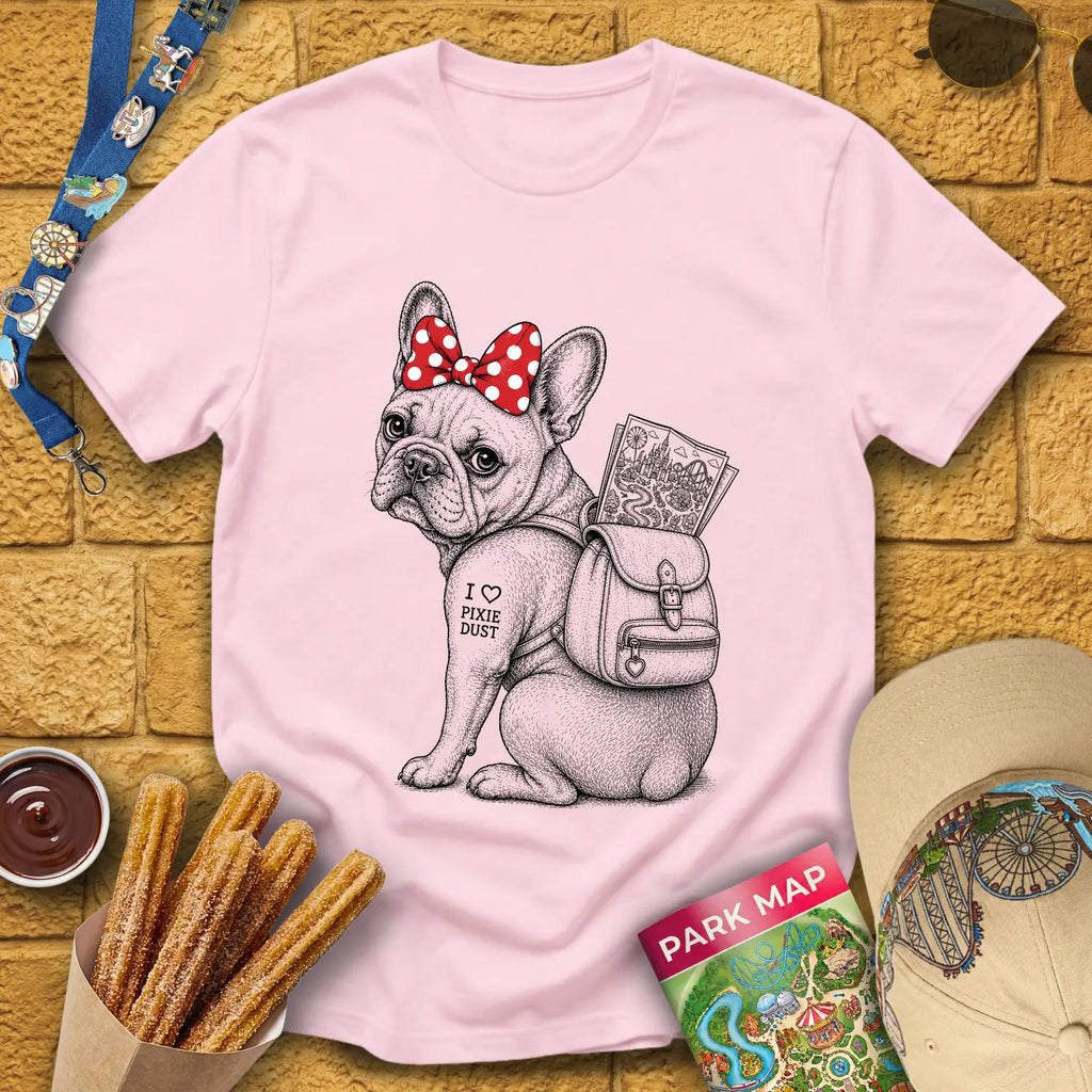 Pixie Dust Frenchie [Woodcut] T-Shirt for Theme Park Fans (Light Pink)