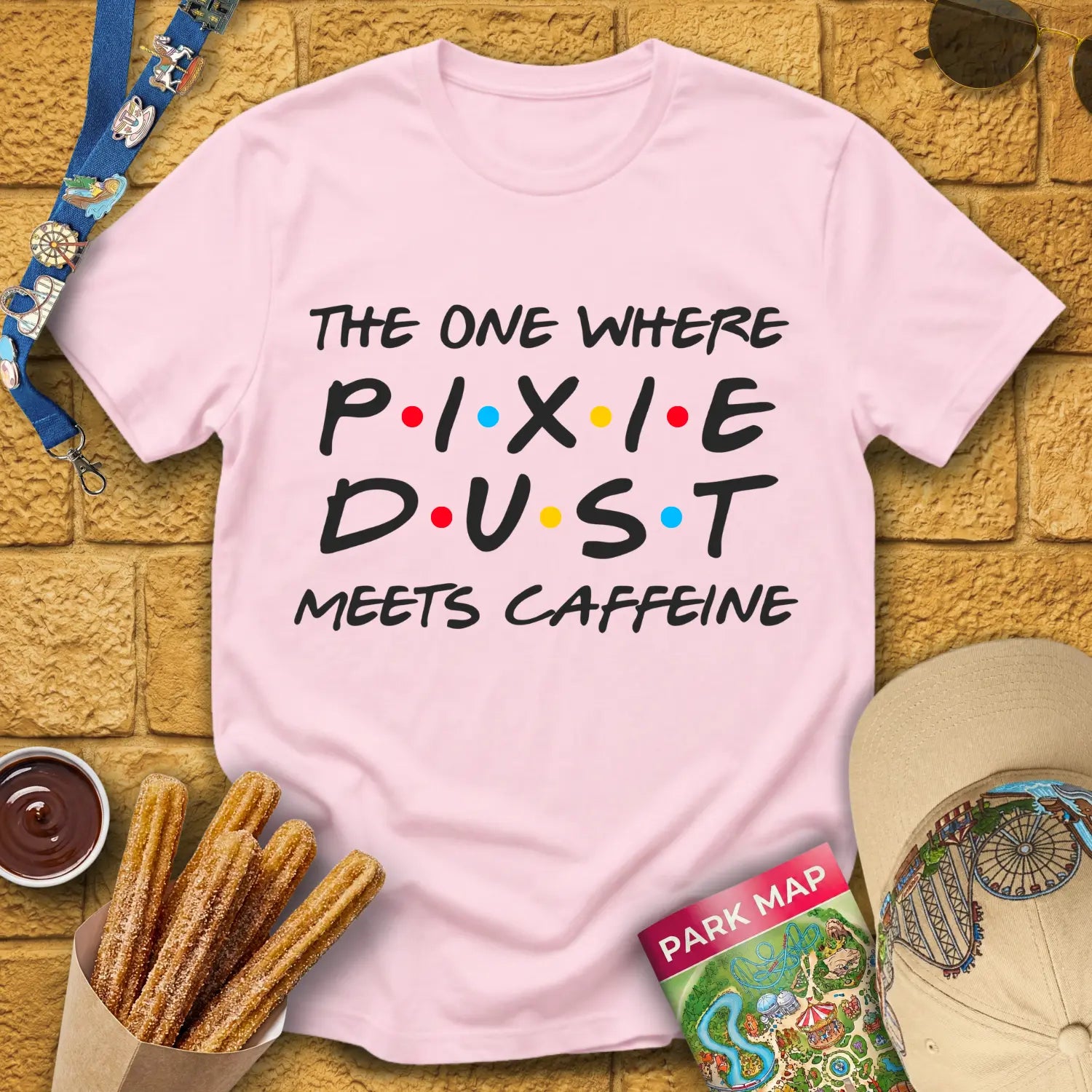 Pixie Dust Meets Caffeine [Bold] T-Shirt for Theme Park Fans (Light Pink)