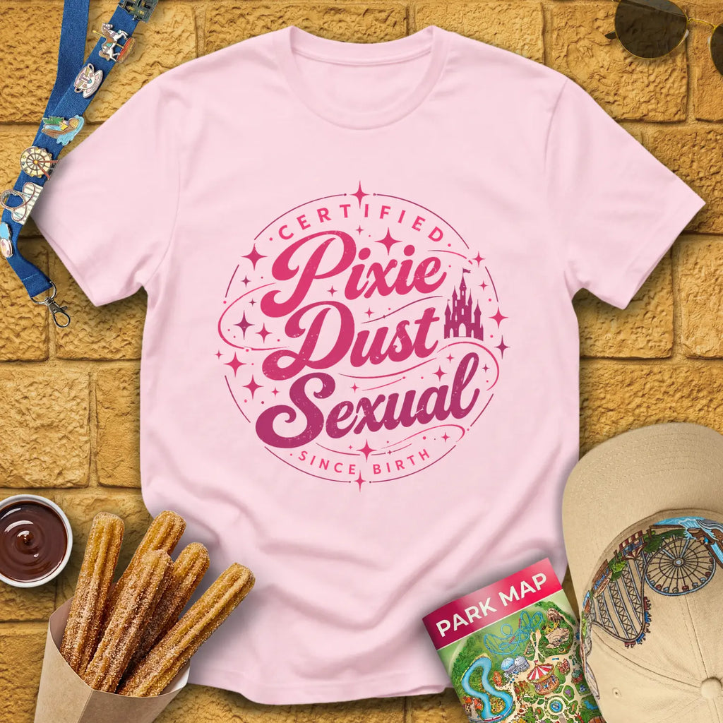 Pixie Dust S... [Badge] T-Shirt for Theme Park Fans (Light Pink)