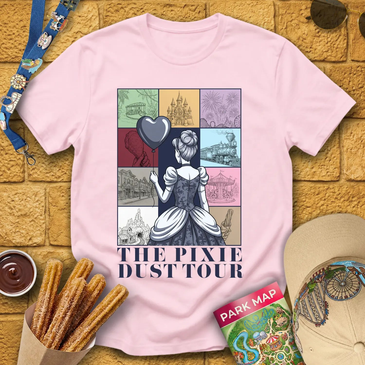 Pixie Dust Tour [Poster] T-Shirt for Theme Park Fans (Light Pink)