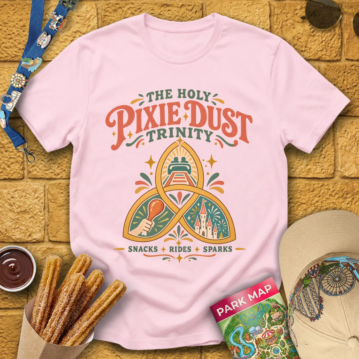 Pixie Dust Trinity [Boho] T-Shirt for Theme Park Fans (Light Pink)