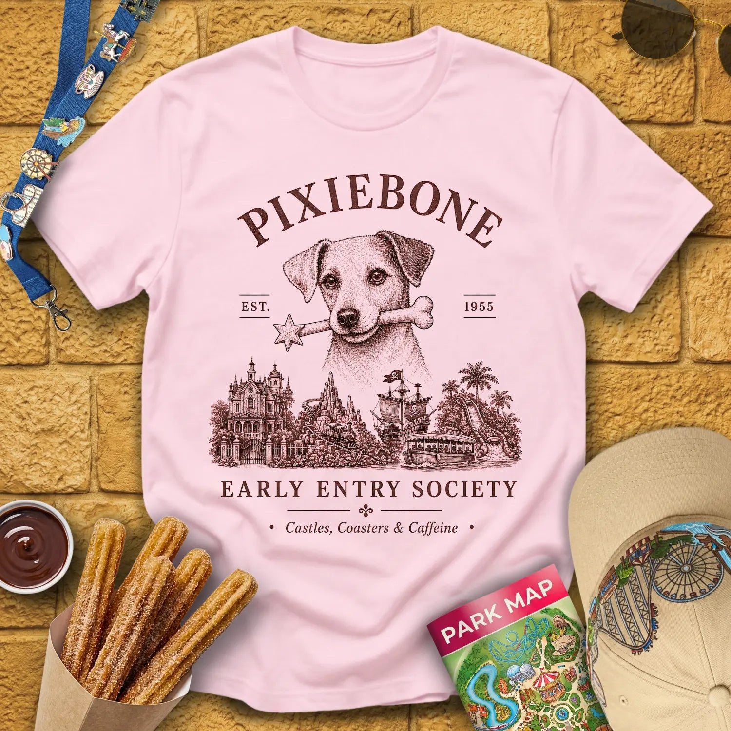 PixieBone [Elite] T-Shirt for Theme Park Fans (Light Pink)
