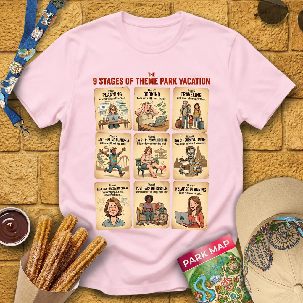 Planning Phases [Vintage] T-Shirt for Theme Park Fans (Light Pink)