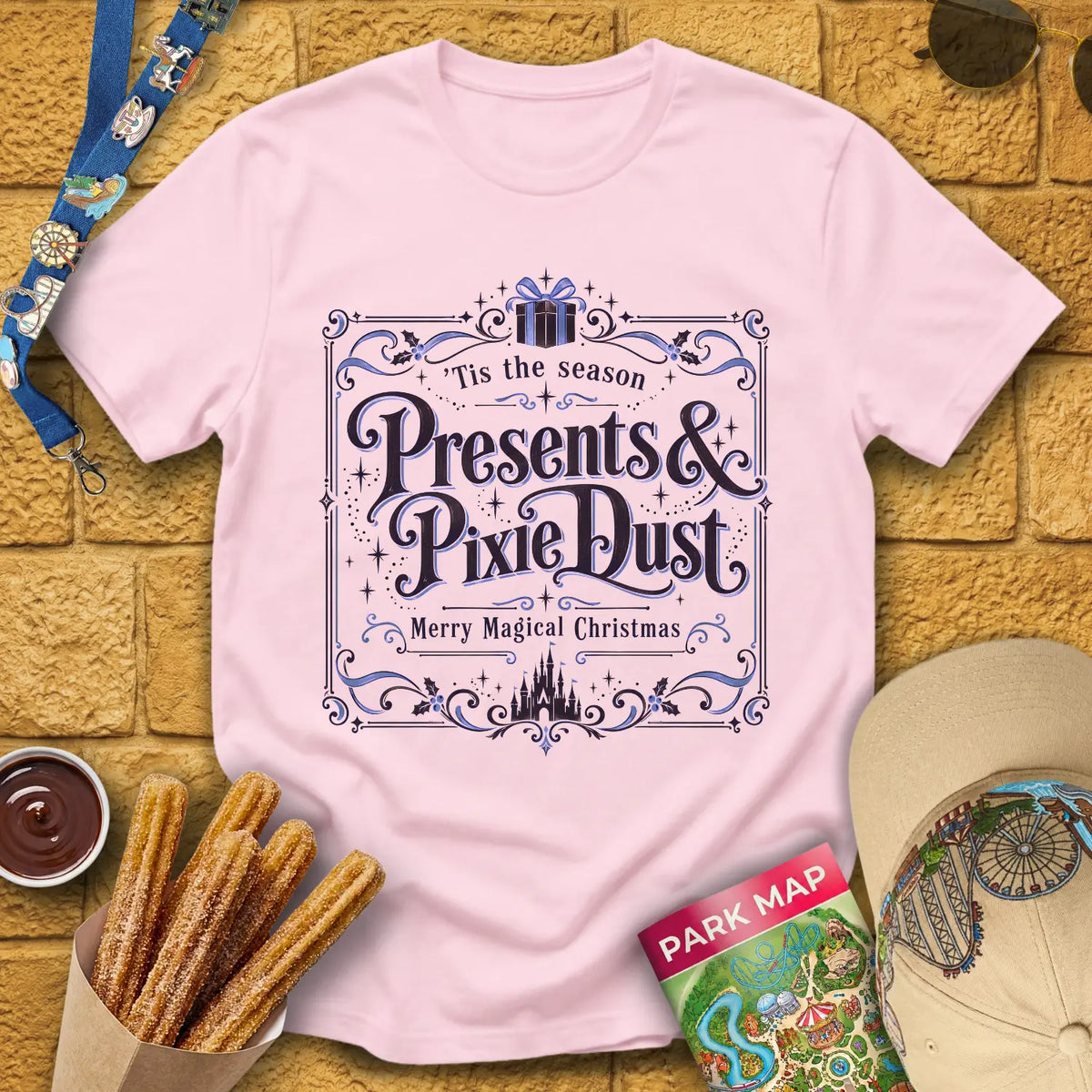 Presents & Pixie Dust [Victorian] T-Shirt for Theme Park Fans (Light Pink)