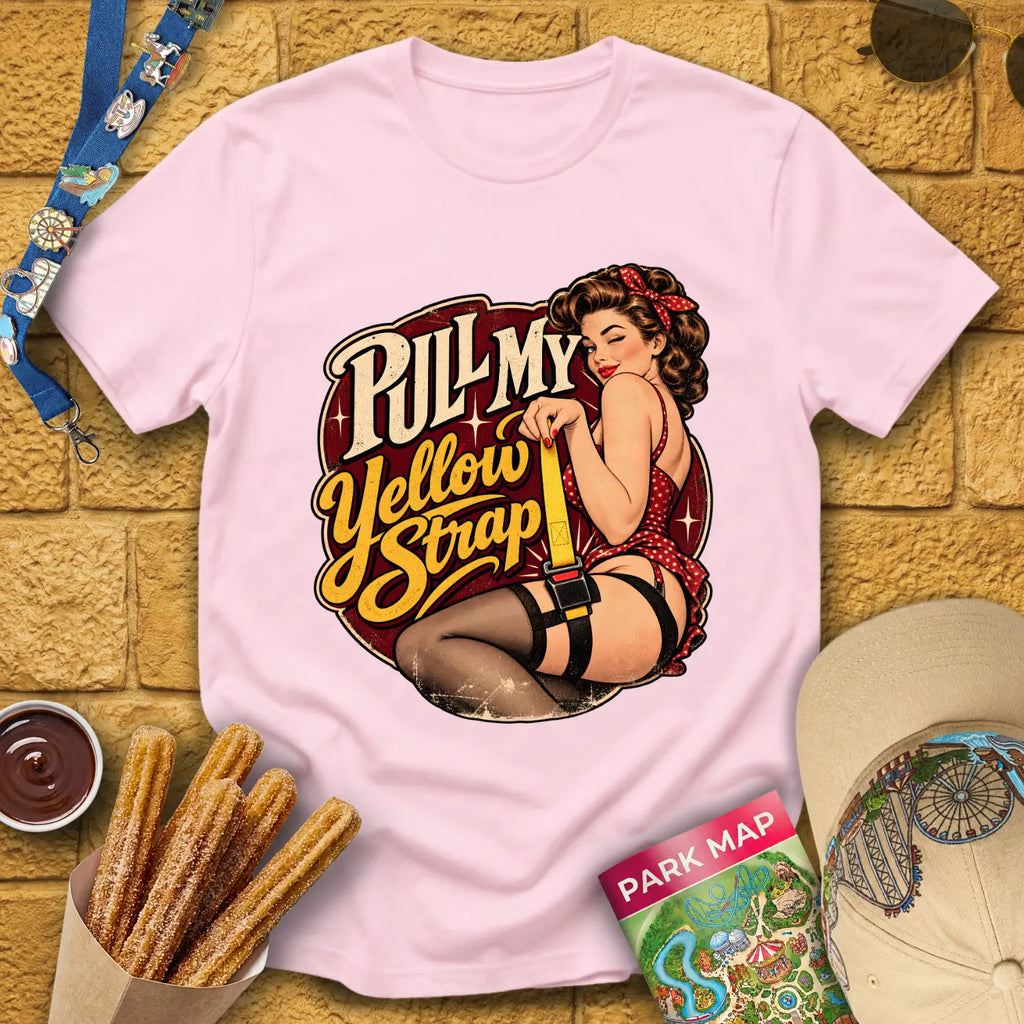 Pull My Yellow Strap [50s] T-Shirt for Theme Park Fans (Light Pink)