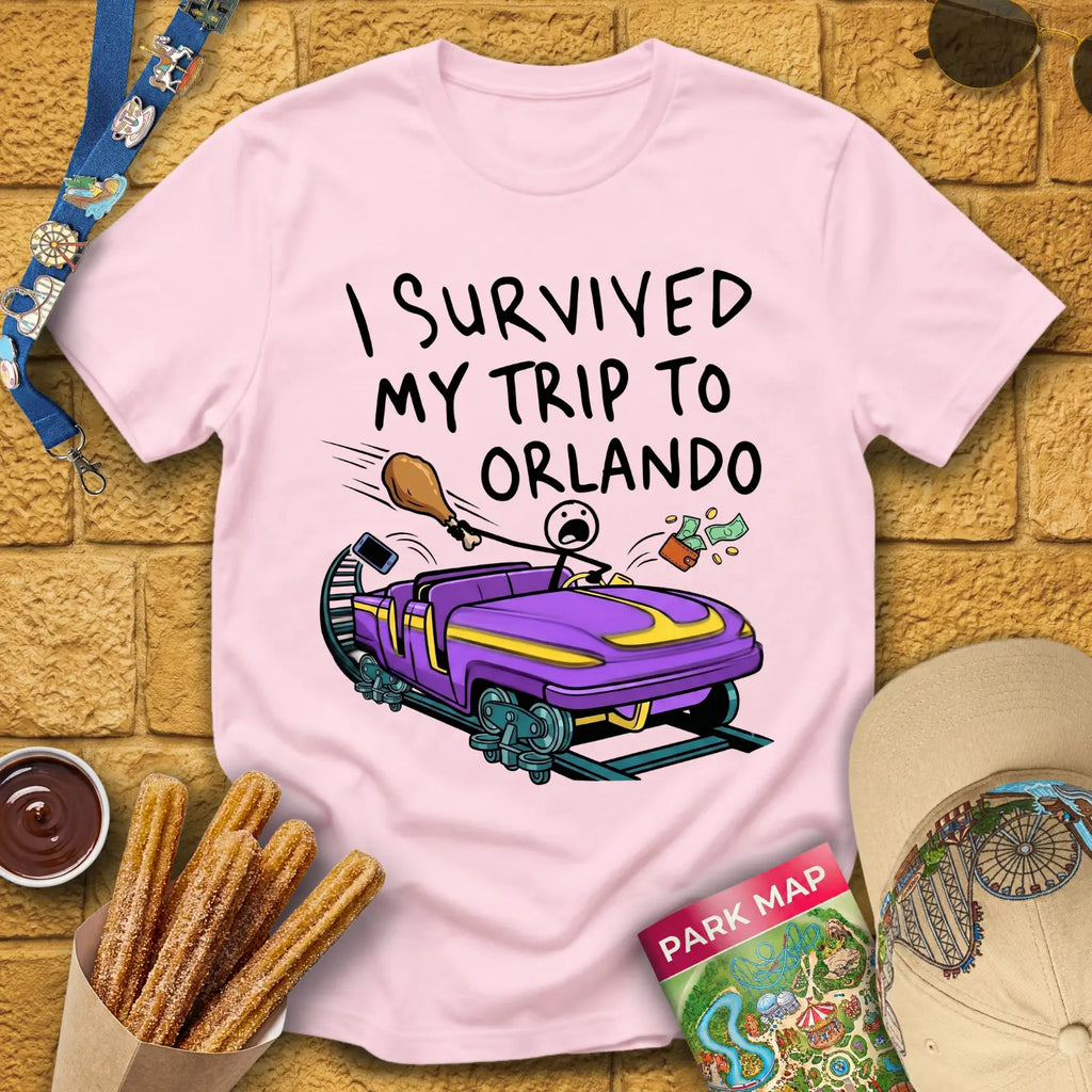 Survived Orlando Trip [VecComic] T-Shirt for Theme Park Fans (Light Pink)