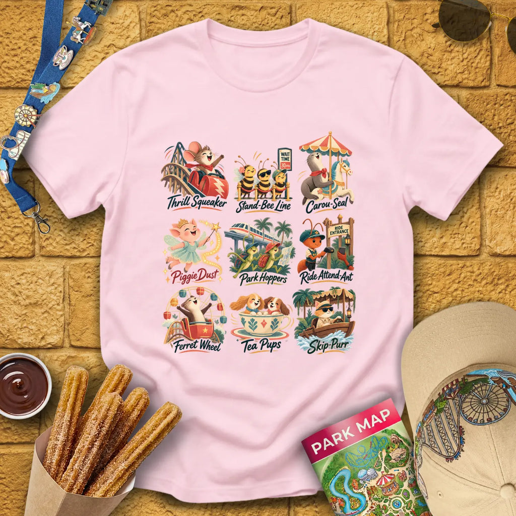 Theme Park Critters [Artsy] T-Shirt for Theme Park Fans (Light Pink)