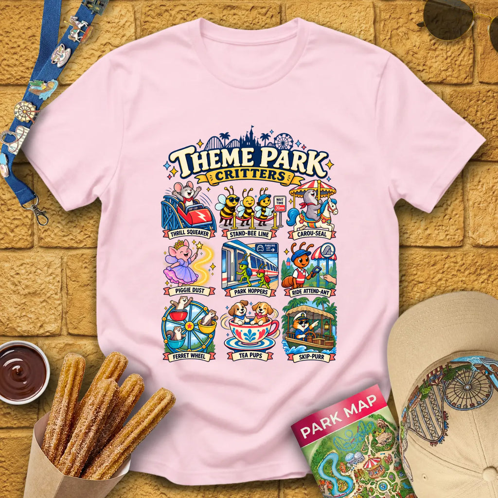 Theme Park Critters [Comic] T-Shirt for Theme Park Fans (Light Pink)