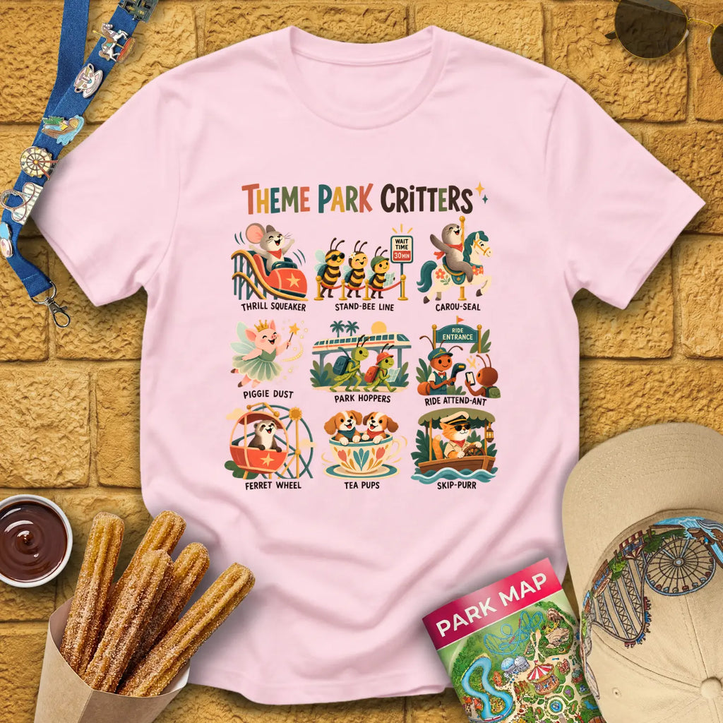 Theme Park Critters [Scandi] T-Shirt for Theme Park Fans (Light Pink)